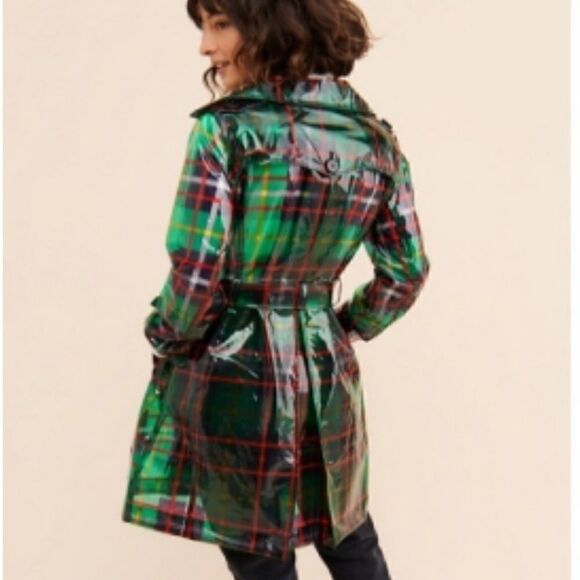 Anthropologie Eva Franco London Frog Plaid Rain Coat Trench Size 4 - Picture 10 of 13